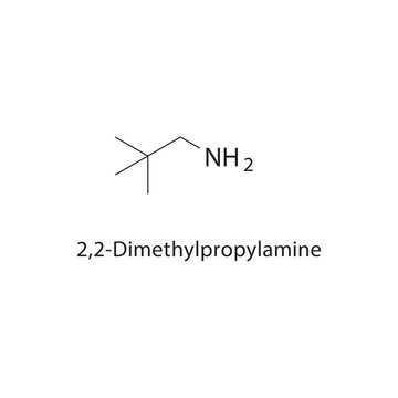 2,2-Dimethylpropylamine skeletal structure. amine compound schematic illustration. Simple diagram, chemical formula.