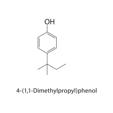 4-(1,1-Dimethylpropyl)phenol skeletal structure. phenol compound schematic illustration. Simple diagram, chemical formula.
