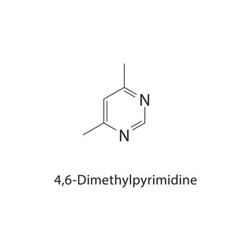 4,6-Dimethylpyrimidine skeletal structure. Pyrimidine derivative compound schematic illustration. Simple diagram, chemical formula.