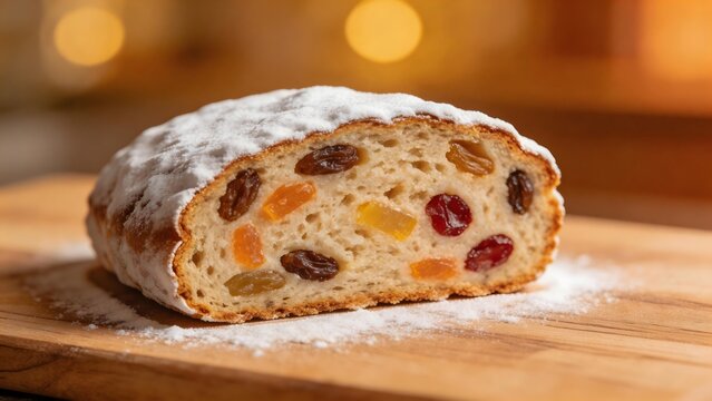 Sliced fruit bread with powdered sugar