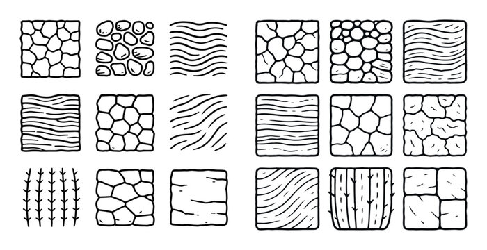 Texture icons with stone pebble wave outline