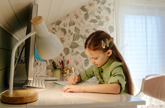 Focused Writing Practice at Home Study Desk with Soft Daylight