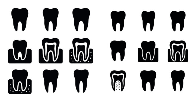 Dental icons with tooth gum root silhouette
