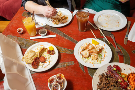 Overhead View of Shared Restaurant Meal
