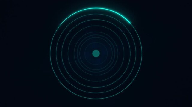 Blue radar scan sweep with concentric circles light rays seamless loop