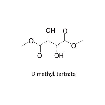 Dimethyl L-tartrate skeletal structure. ester compound schematic illustration. Simple diagram, chemical formula.