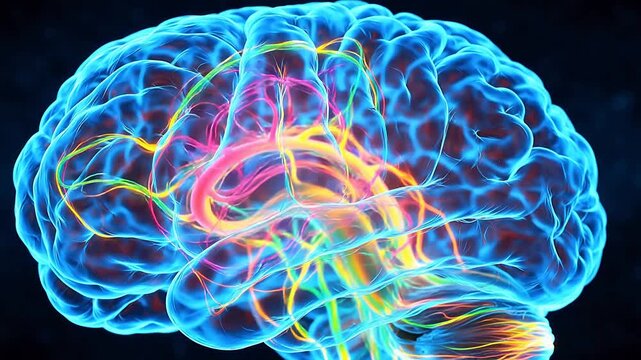 Human brain with colorful neural pathways emphasizing health, wellness, and vitality