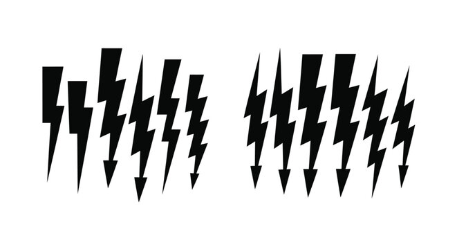 Two groups of stylized black lightning bolts against a white background silhouette