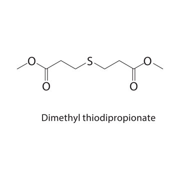 Dimethyl thiodipropionate skeletal structure. ester compound schematic illustration. Simple diagram, chemical formula.
