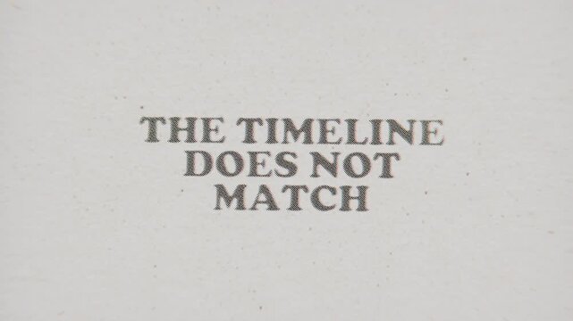 CMYK Halftone Text The Timeline Does Not Match Printed on Changing Paper with Vintage Stop Motion Effect.