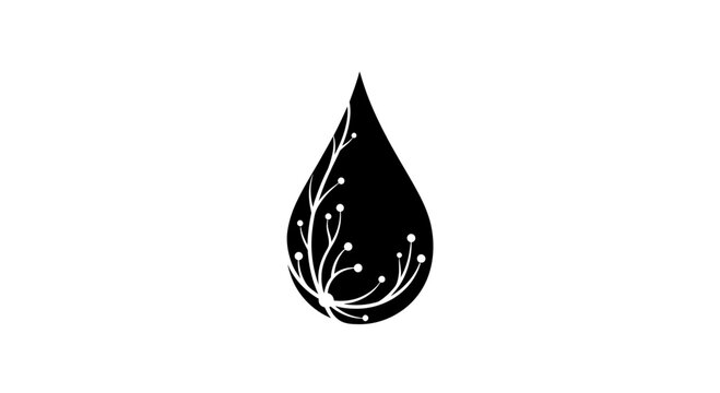 A black teardrop with white floral design.