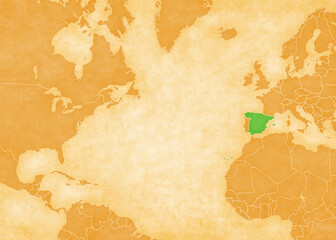 Ocher map of North Atlantic Ocean - Spain © Tindo