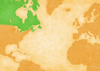 Ocher map of North Atlantic Ocean - Canada © Tindo