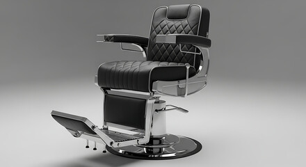 Fototapeta premium Luxury Black Barber Chair with Chrome Accents and Quilted Upholstery for Salon Use