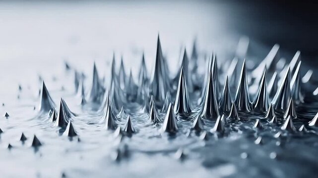 Metal spikes on liquid surface symbolizing peace, mindfulness, and relaxation