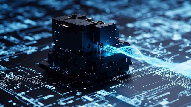Electronic circuit with blue light perfect for real estate and architectural showcases