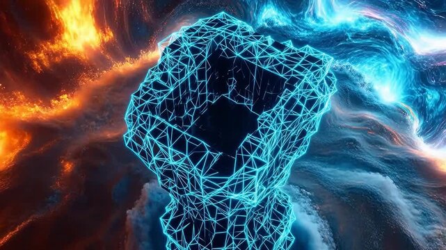 Abstract geometric structure in cosmic space symbolizing creativity, art, and imagination