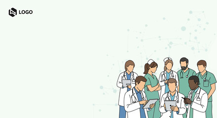 Obraz premium Diverse Medical Team Collaborating with Digital Tablets in Modern Healthcare Setting