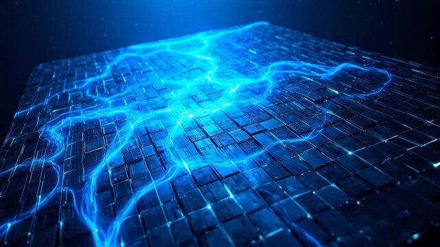 Blue glowing lines on a digital grid symbolizing innovation and digital transformation