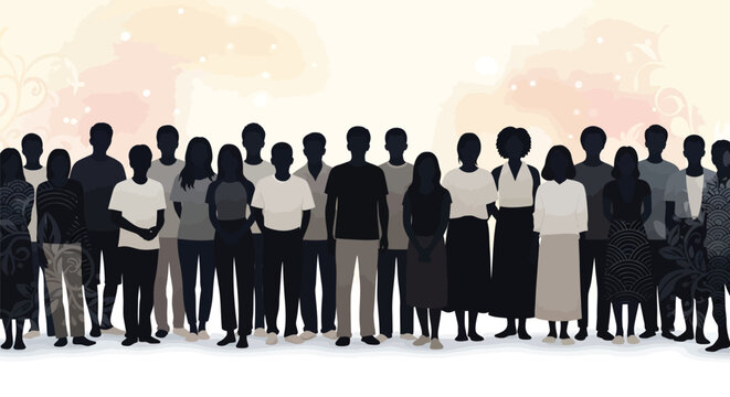 A diverse group of people standing together in unity, representing community and connection with a soft background