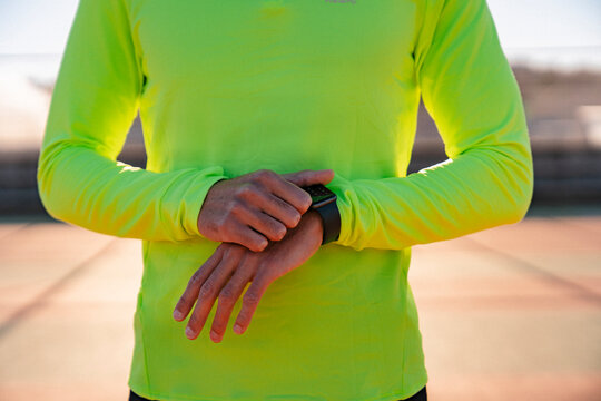 Portrait of an athlete with an iWatch