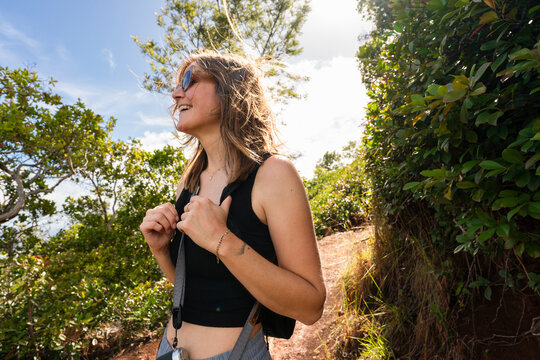 smiling hiker on trail