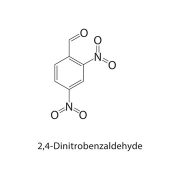 2,4-Dinitrobenzaldehyde skeletal structure. aldehyde compound schematic illustration. Simple diagram, chemical formula.