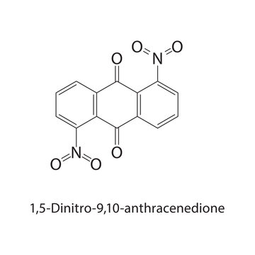 1,5-Dinitro-9,10-anthracenedione skeletal structure. quinone compound schematic illustration. Simple diagram, chemical formula.