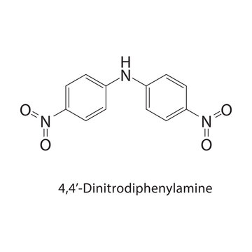4,4&rsquo;-Dinitrodiphenylamine skeletal structure. amine compound schematic illustration. Simple diagram, chemical formula.