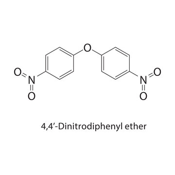 4,4&rsquo;-Dinitrodiphenyl ether skeletal structure. ether compound schematic illustration. Simple diagram, chemical formula.