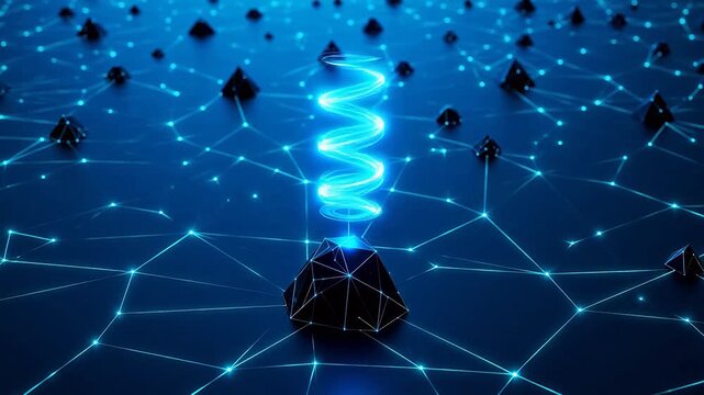Blue glowing spiral on networked surface ideal for cinematic storytelling and documentaries