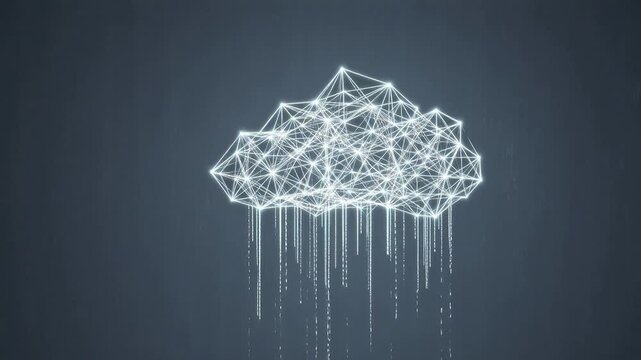 Digital cloud network with rain emphasizing natural beauty and tranquility