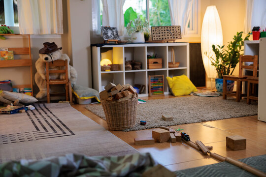Cozy playroom with toys, books, and natural light.
