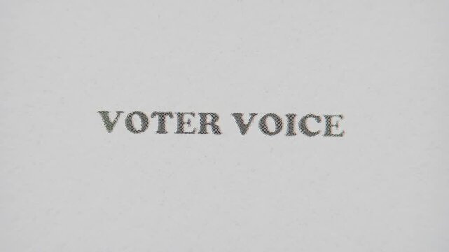 CMYK Halftone Text Voter Voice Printed on Changing Paper with Vintage Stop Motion Effect.