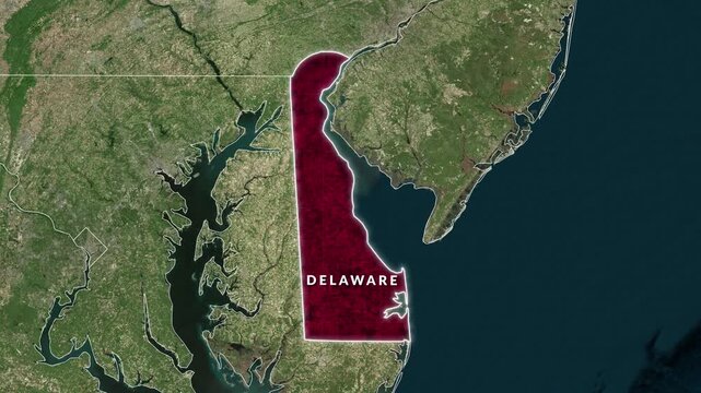 Delaware State Map Highlight Animation USA Satellite View 4K