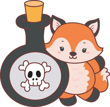 Cute set of Fox sticker with activity. Fox with variation of halloween theme