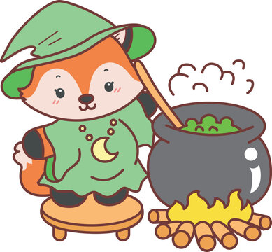 Cute set of Fox sticker with activity. Fox with variation of halloween theme