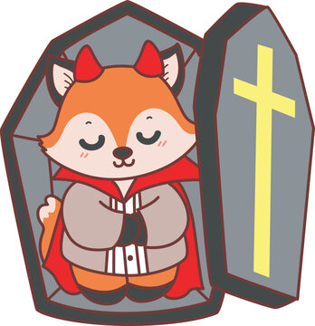 Cute set of Fox sticker with activity. Fox with variation of halloween theme