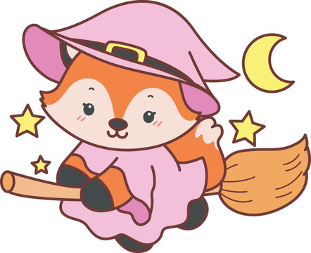 Cute set of Fox sticker with activity. Fox with variation of halloween theme