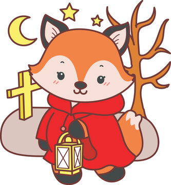 Cute set of Fox sticker with activity. Fox with variation of halloween theme