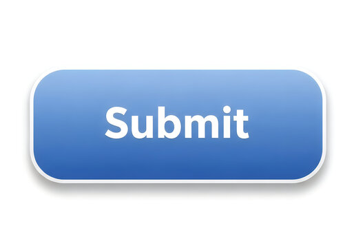 A sleek blue rounded rectangle button labeled submit for user interface forms isolated on white background