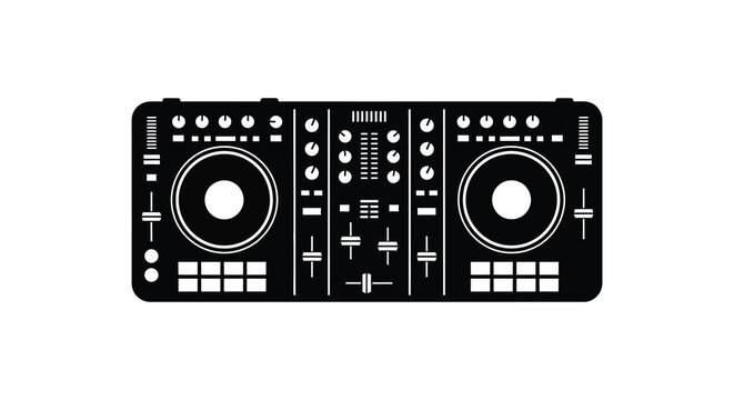 Black and white illustration of a professional dj controller