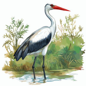 Djoudj National Bird Sanctuary. Djoudj National Bird Sanctuary hand drawn watercolor illustration on white background