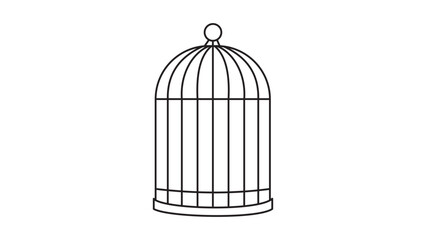 Minimalist Birdcage Vector Icon with Editable Stroke. A clean black line illustration of a tall domed bird cage on a white background, perfect for pet shop logos, animal care, and prison concepts. © MdAshedul