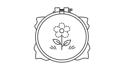 Minimalist Embroidery Hoop with Flower Design Editable Stroke Vector Icon. Hand-Drawn Outline Illustration for Crafting, Needlework, Hobby, and DIY Projects. Scalable Black Line Art on White. © MdAshedul