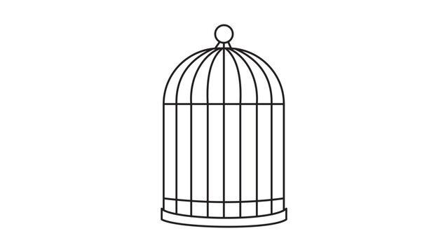 Minimalist Birdcage Vector Icon with Editable Stroke. A clean black line illustration of a tall domed bird cage on a white background, perfect for pet shop logos, animal care, and prison concepts.