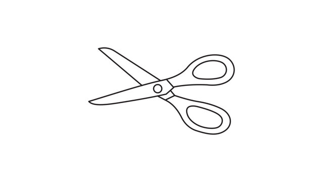 Minimalist Black Line Vector Icon of Open Scissors for Crafting and Sewing, Featuring an Editable Stroke and Scalable Outline Design on a White Background for Modern Graphic Design Projects.