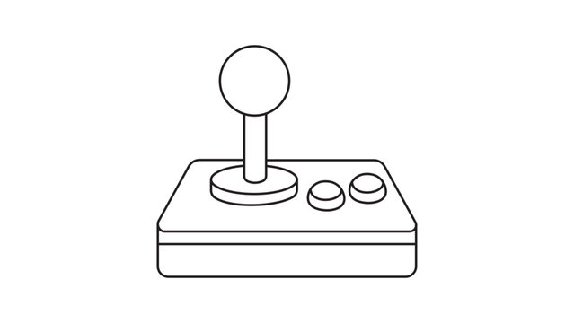 Minimalist Arcade Joystick Vector Icon with Editable Stroke. Retro gaming controller black line illustration with buttons on white background for UI, web design, and digital app interfaces.