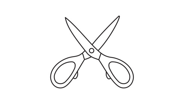 Minimalist Black Line Vector Icon of Open Craft Scissors on a White Background with Editable Stroke. Professional Tool Illustration for Sewing, Tailoring, Office Supplies and School Projects