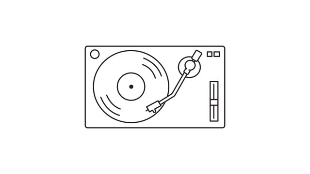 Minimalist DJ Turntable and Vinyl Record Player Editable Stroke Vector Icon; Clean Black Line Art Illustration for Music, Audio Technology, and Retro Sound Equipment on a White Background.
